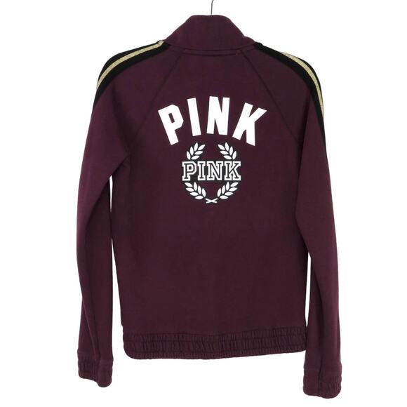 Y2k PINK Victoria's Secret PINK Maroon & Gold Zipper Logo Sweatshirt Small - Picture 1 of 5